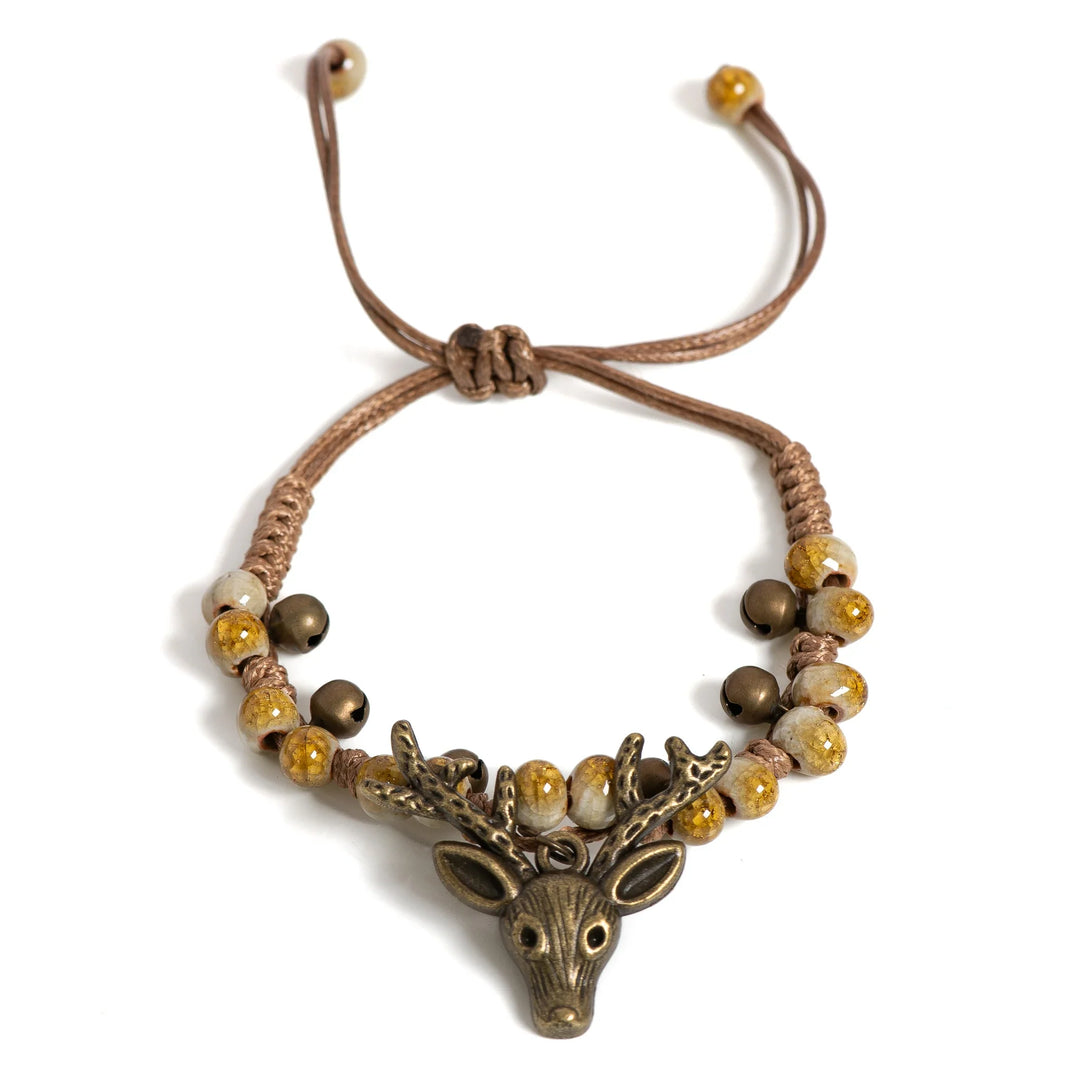 Pulsera de Encanto de Ciervo de Cerámica Hecha a Mano