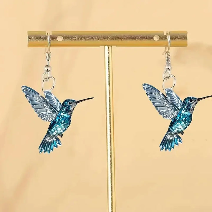 Pendientes de Colibrí de Cristal Azul