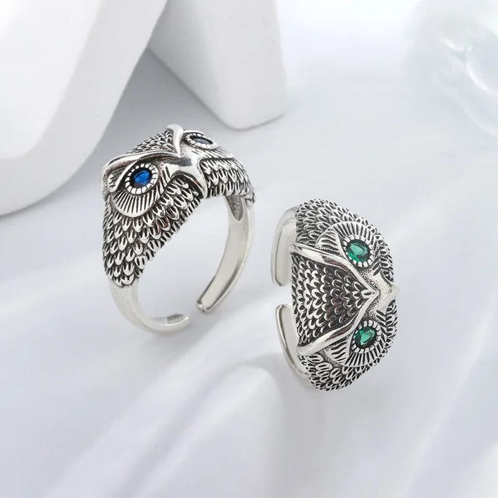 Anillo de Búho de Plata Esterlina