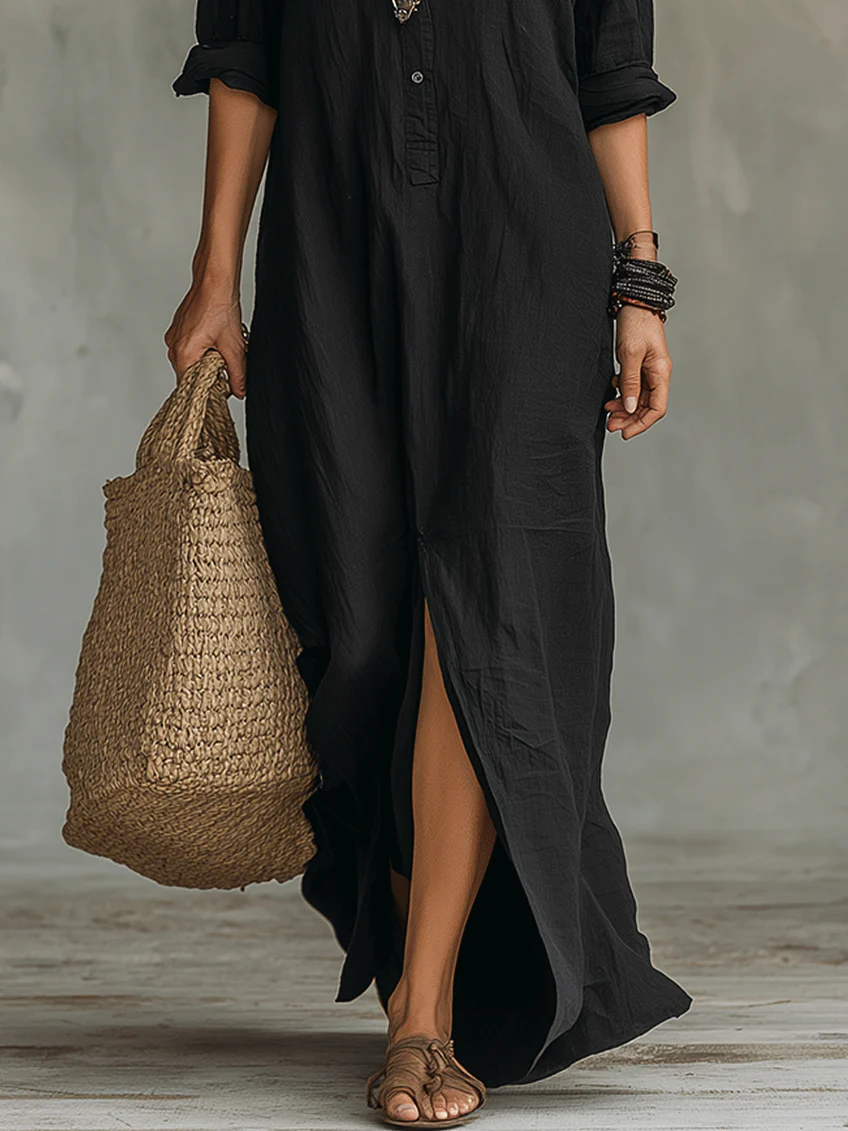 Soline | Vestido maxi con botones y escote en V relajado