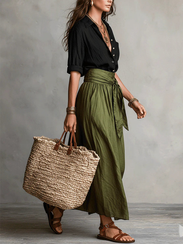 Malena | Conjunto elegante de dos piezas: Camisa y falda midi