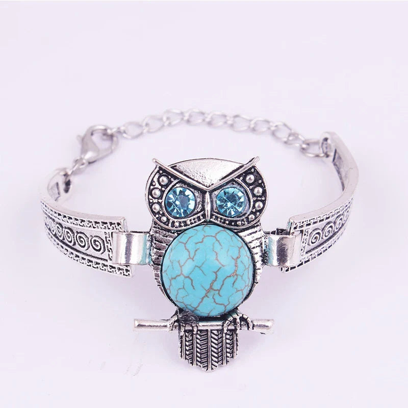 Pulsera Vintage de Encanto de Búho Turquesa