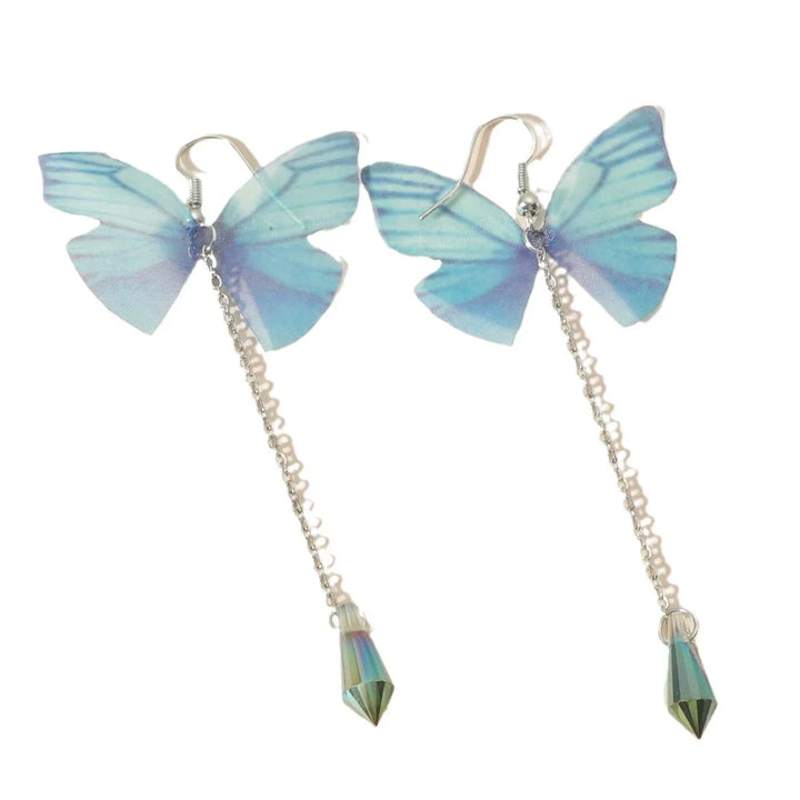 Pendientes de Borlas de Cristal Azul en Forma de Mariposa