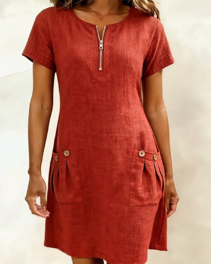 Azahar | Vestido casual de algodón con cremallera y bolsillos
