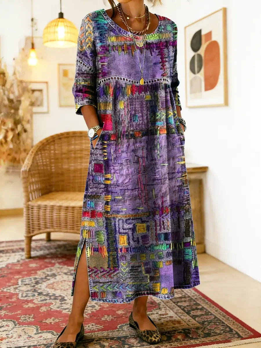 Manuela | Vestido Impreso con Patchwork Étnico