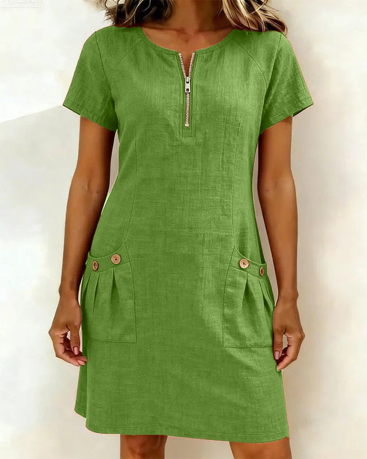 Azahar | Vestido casual de algodón con cremallera y bolsillos