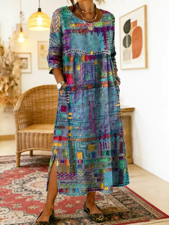Manuela | Vestido Impreso con Patchwork Étnico