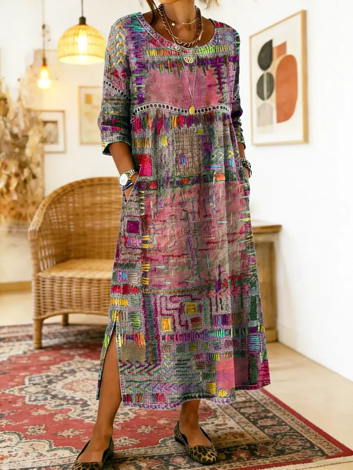 Manuela | Vestido Impreso con Patchwork Étnico