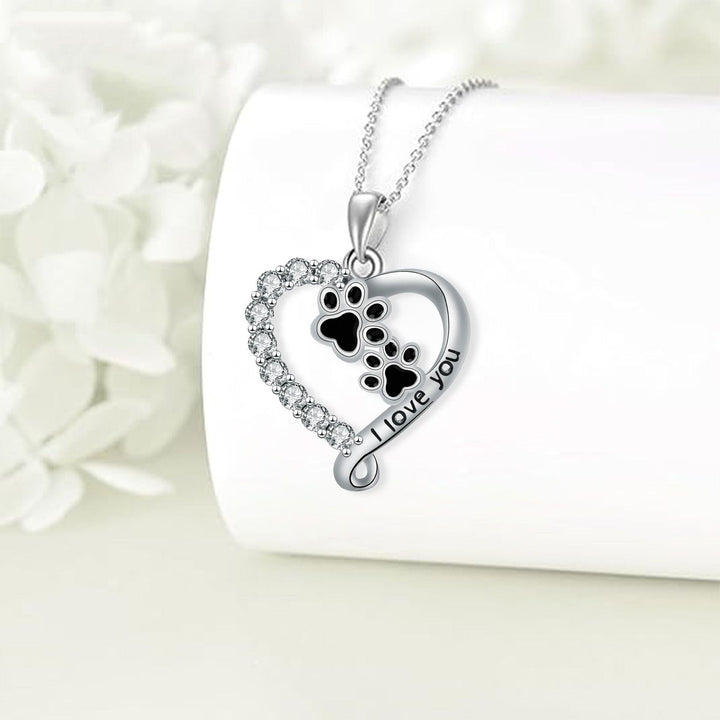Collar con Colgante en Forma de Corazón y Huella