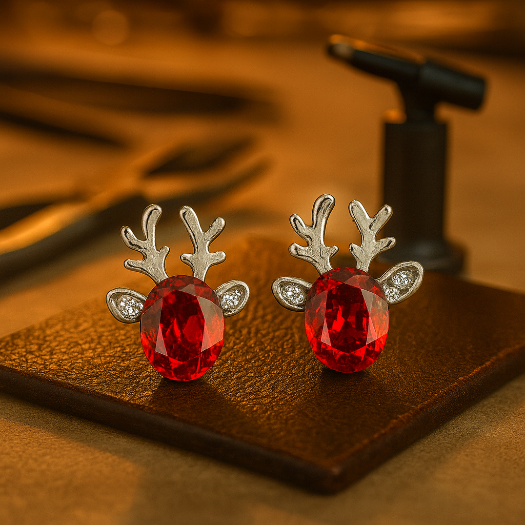 Pendientes de Cristal en Forma de Reno Festivo