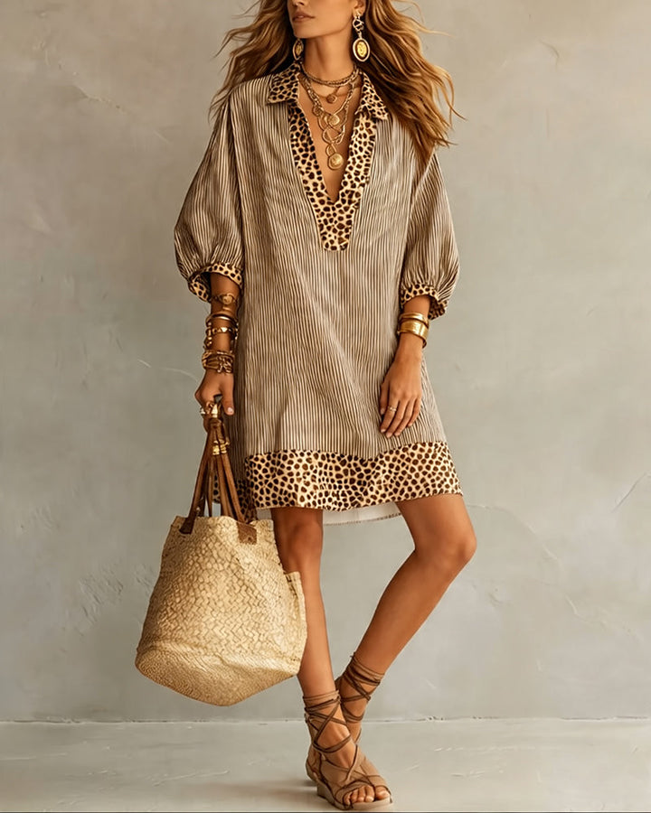 Léa | Vestido camisero con estampado de leopardo y mangas abullonadas