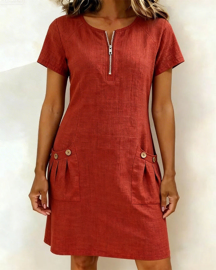 Azahar | Vestido casual de algodón con cremallera y bolsillos