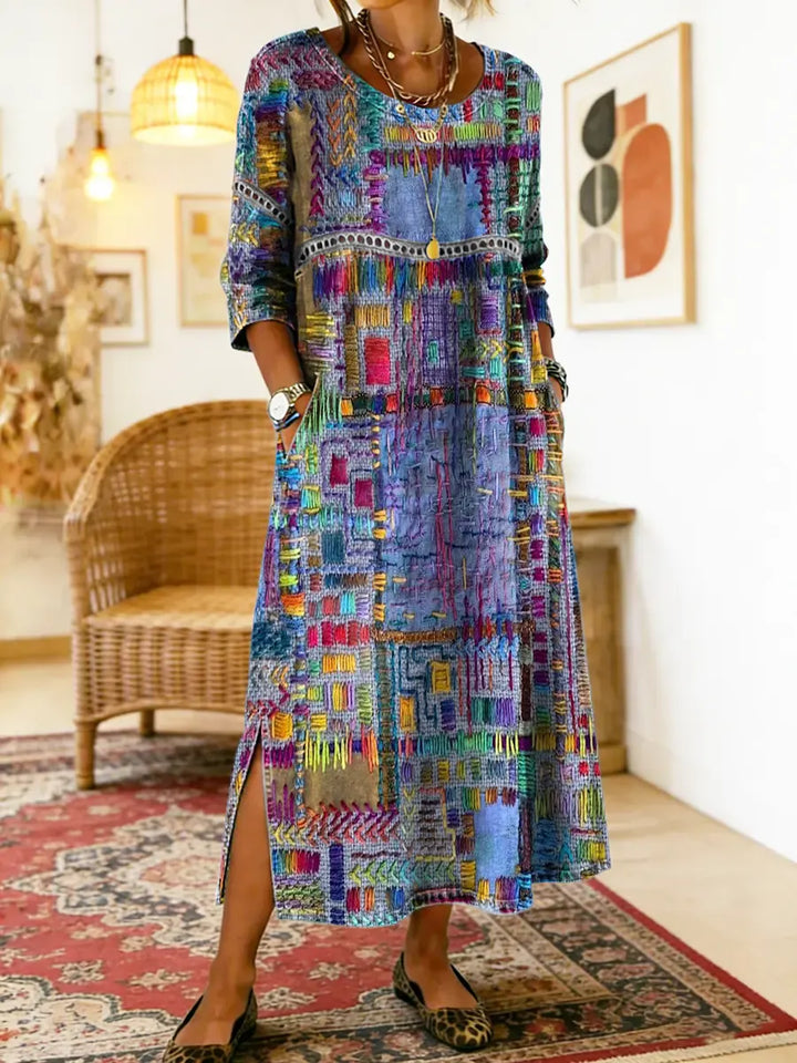 Manuela | Vestido Impreso con Patchwork Étnico