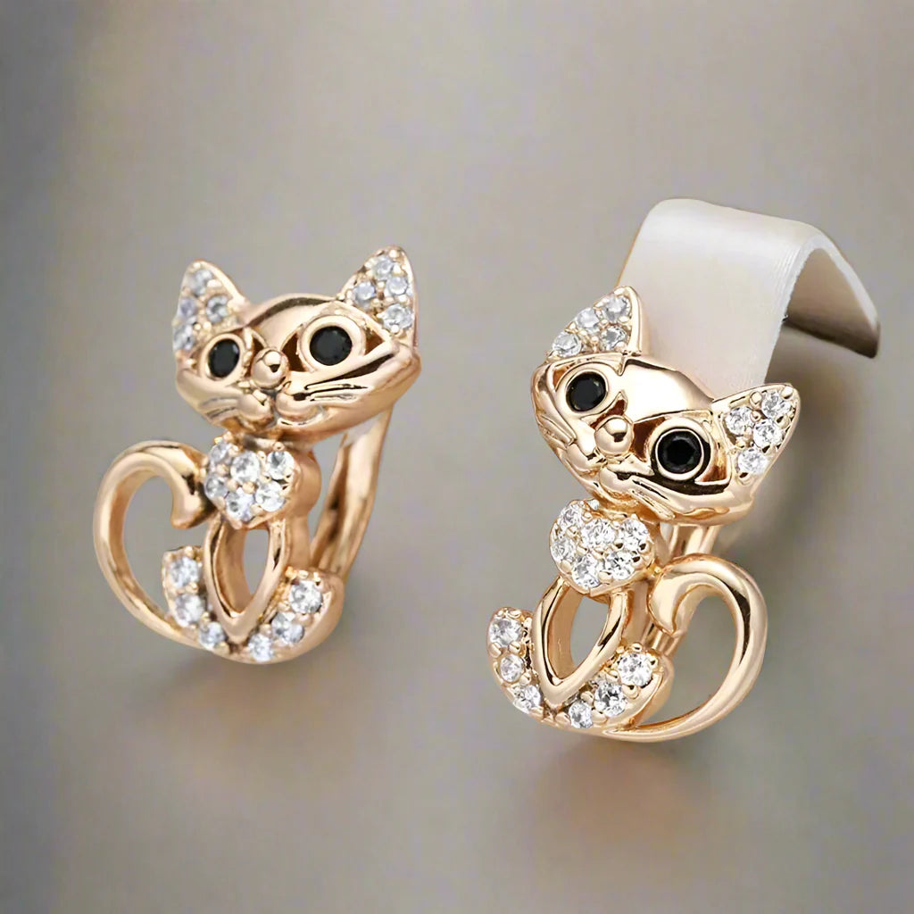 Pendientes Elegantes de Circonita en Forma de Gatito
