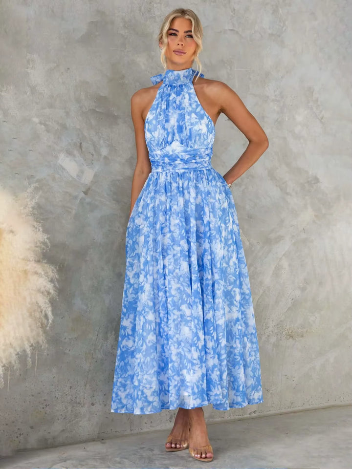 Esther | Vestido de Cuello Halter con Estampado de Acuarela