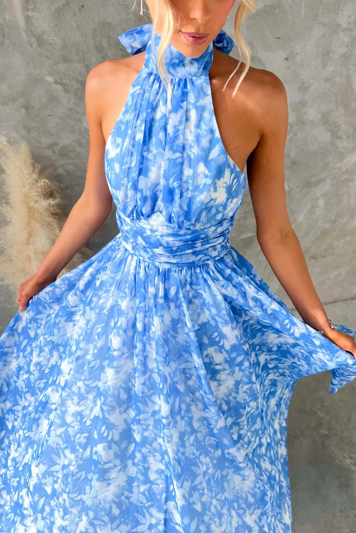 Esther | Vestido de Cuello Halter con Estampado de Acuarela