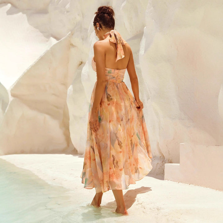 Esther | Vestido de Cuello Halter con Estampado de Acuarela