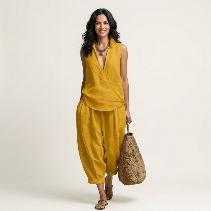 Twiila | Conjunto de Top Cruzado y Pantalones Anchos