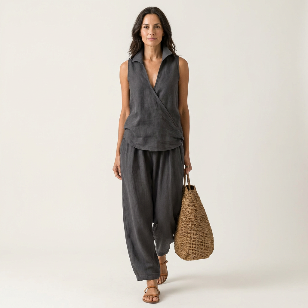 Twiila | Conjunto de Top Cruzado y Pantalones Anchos