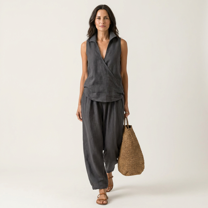 Twiila | Conjunto de Top Cruzado y Pantalones Anchos