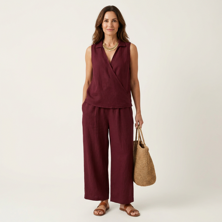 Twiila | Conjunto de Top Cruzado y Pantalones Anchos