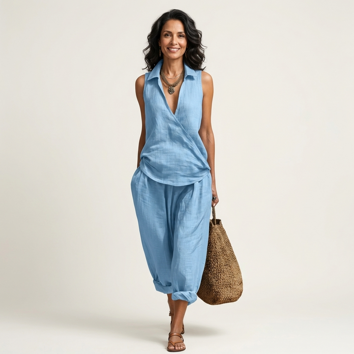 Twiila | Conjunto de Top Cruzado y Pantalones Anchos