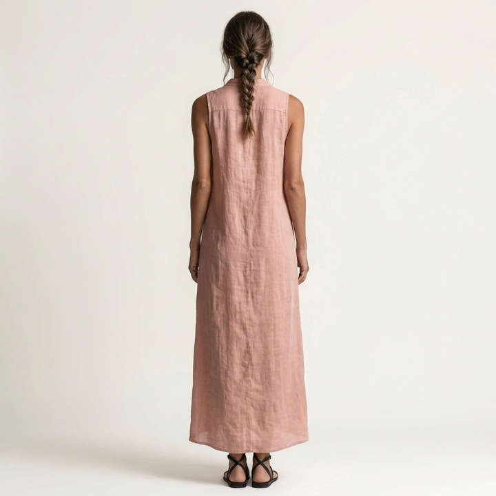 Mirabell | Vestido Maxi de Lino Sin Mangas con Botones y Capucha