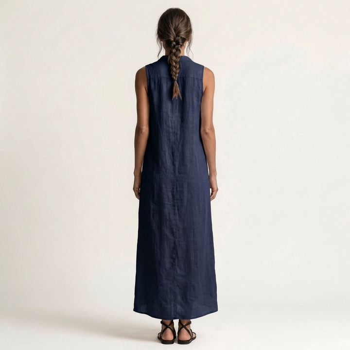 Mirabell | Vestido Maxi de Lino Sin Mangas con Botones y Capucha