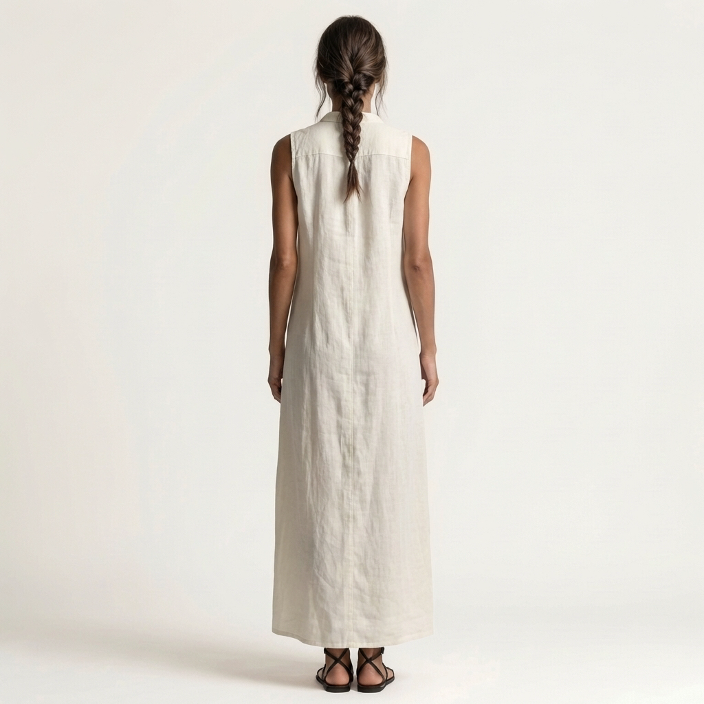 Mirabell | Vestido Maxi de Lino Sin Mangas con Botones y Capucha