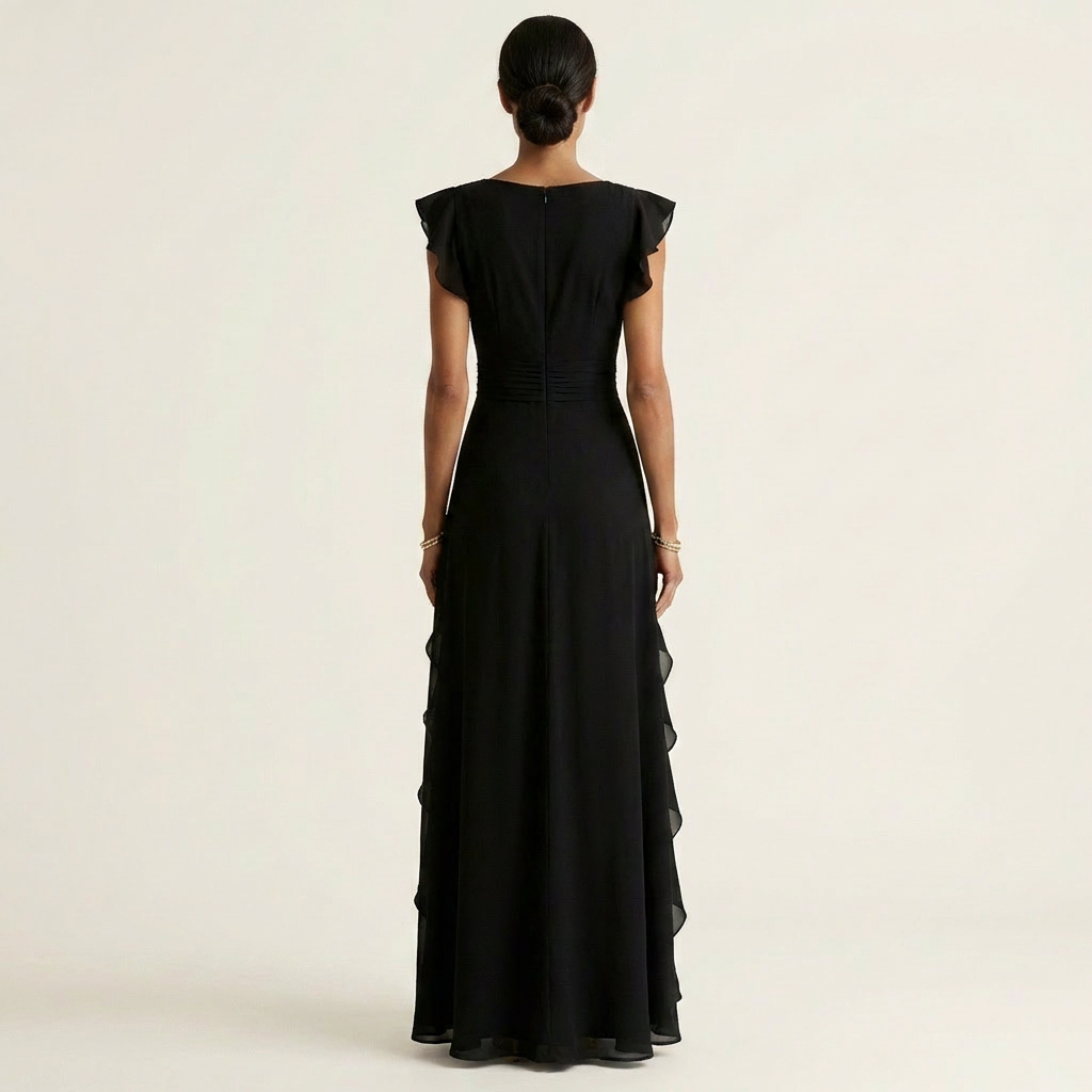 Nellyana | Vestido Maxi con Volantes en Cascada y Manga Flutter en Estilo Envolvente