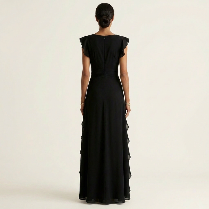 Nellyana | Vestido Maxi con Volantes en Cascada y Manga Flutter en Estilo Envolvente