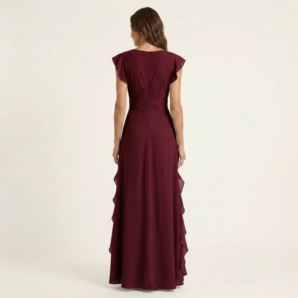 Nellyana | Vestido Maxi con Volantes en Cascada y Manga Flutter en Estilo Envolvente