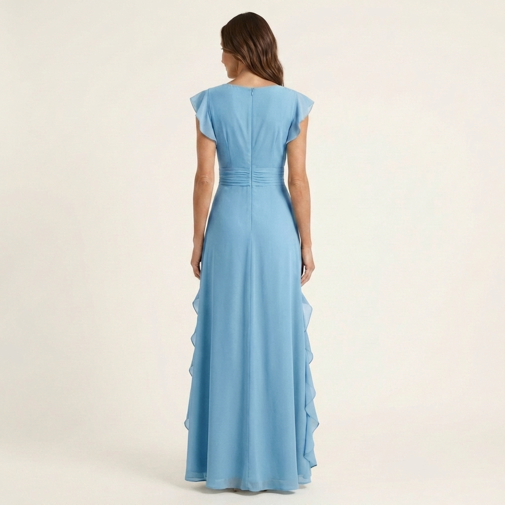 Nellyana | Vestido Maxi con Volantes en Cascada y Manga Flutter en Estilo Envolvente
