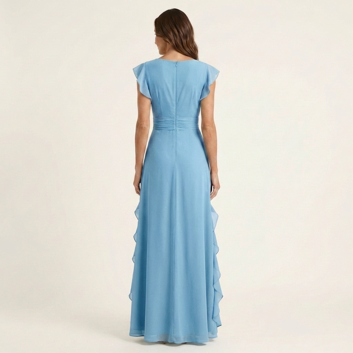 Nellyana | Vestido Maxi con Volantes en Cascada y Manga Flutter en Estilo Envolvente