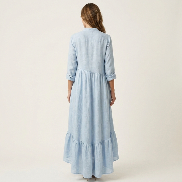 Jilana | Vestido Maxi con Cuello Alto y Botones, con Volantes en el Dobladillo