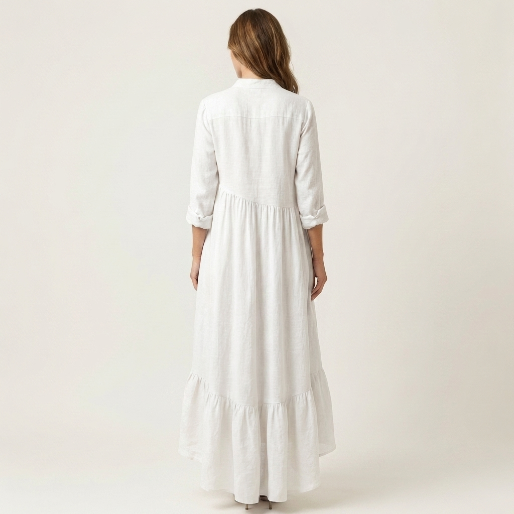 Jilana | Vestido Maxi con Cuello Alto y Botones, con Volantes en el Dobladillo