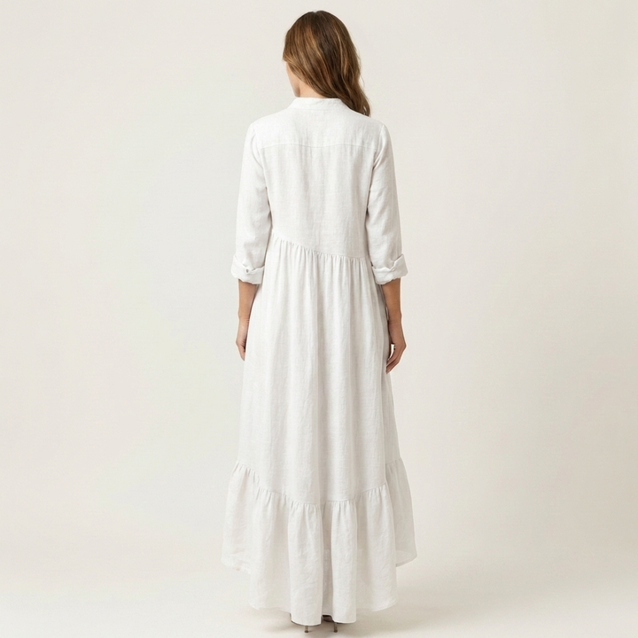 Jilana | Vestido Maxi con Cuello Alto y Botones, con Volantes en el Dobladillo