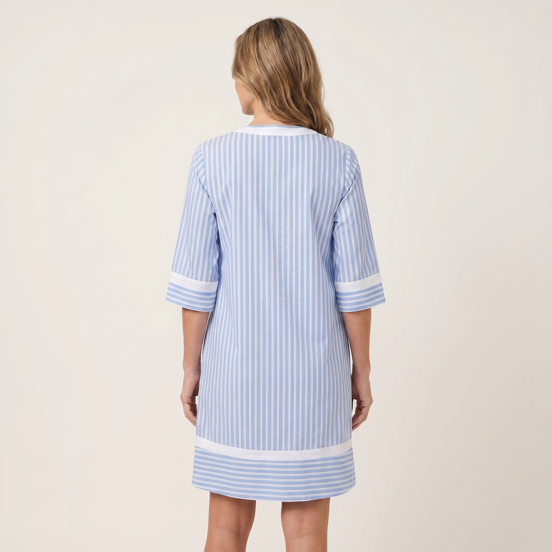 Sanina | Vestido de algodón con cuello en V y franjas de contraste