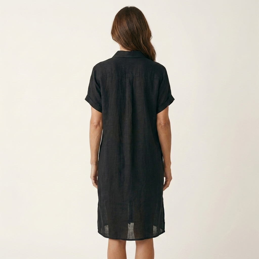 Nidalie | Vestido Midi de Camisa de Algodón-Lino con Puños Doblados