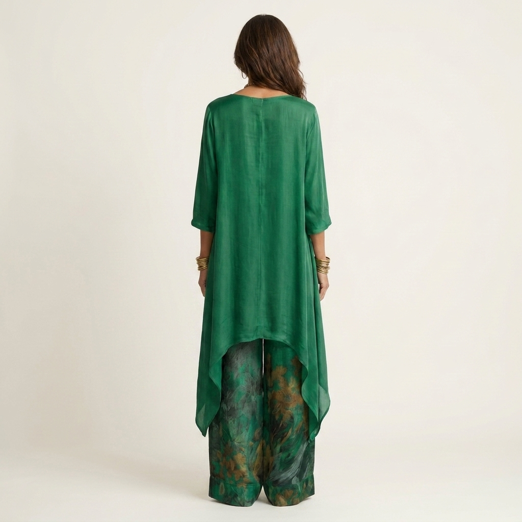Cariola | Conjunto de Dos Piezas de Algodón-Seda con Túnica Asimétrica