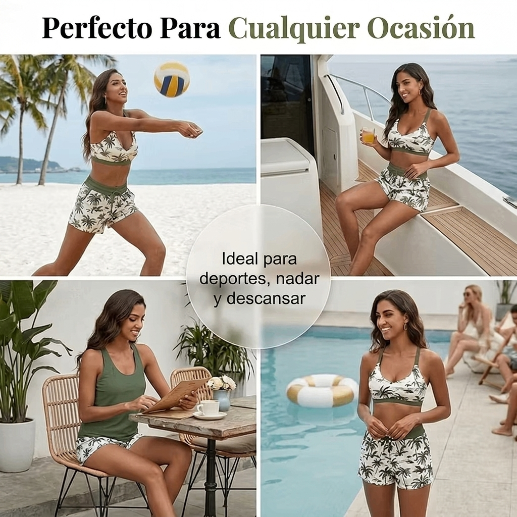 Lucía | Tankini de 3 piezas con control de abdomen y pantalones cortos