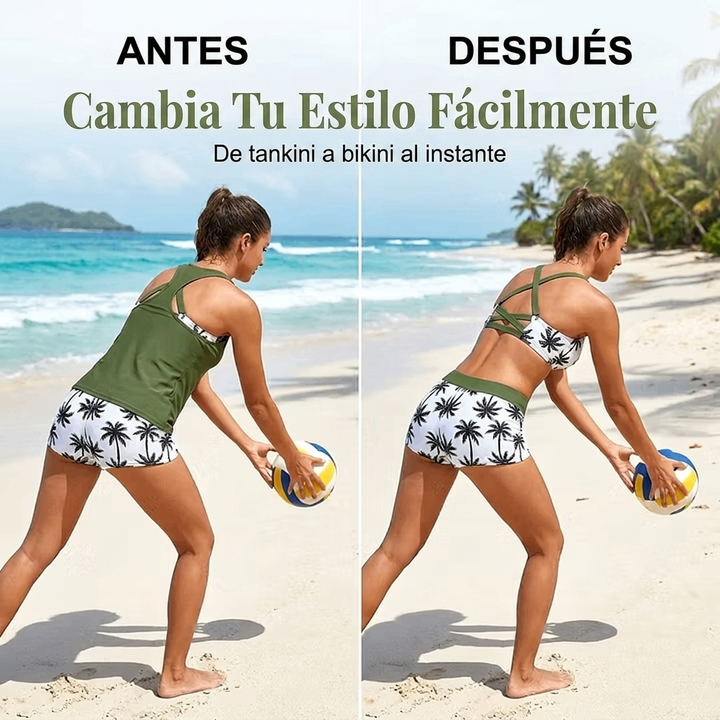 Lucía | Tankini de 3 piezas con control de abdomen y pantalones cortos