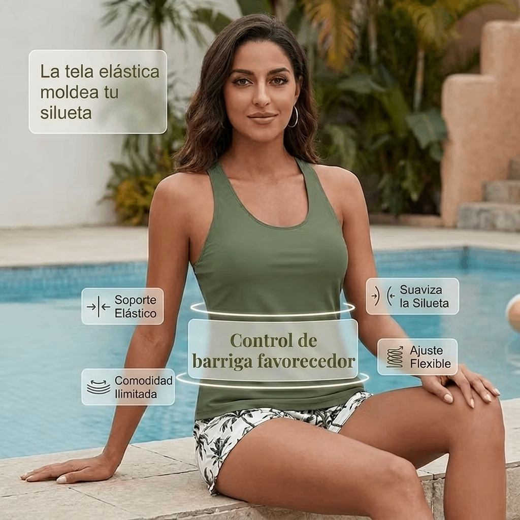 Lucía | Tankini de 3 piezas con control de abdomen y pantalones cortos