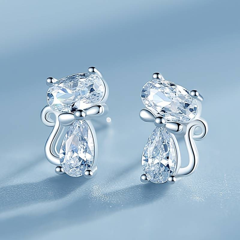 Pendientes de Gato de Circonita Vintage
