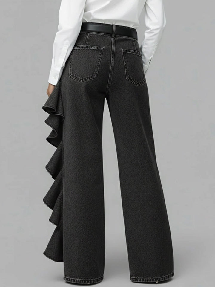 Luna | Jeans wide leg con volante asimétrico