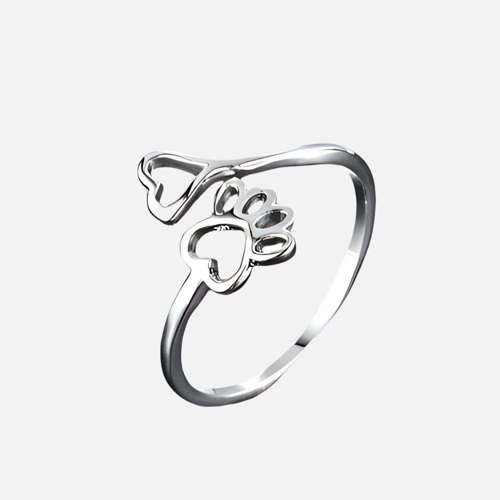 Anillo Ajustable de Patita y Corazón – Acero Inoxidable