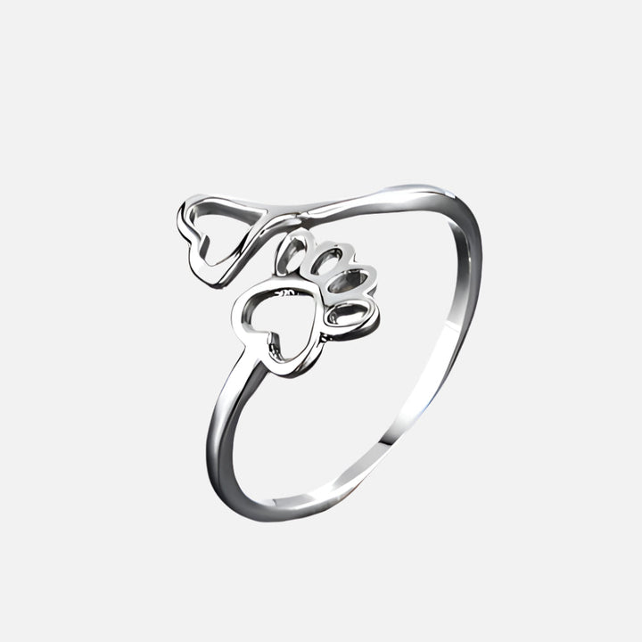 Anillo Ajustable de Patita y Corazón – Acero Inoxidable