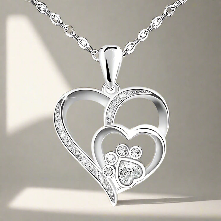 Collar de Plata Esterlina con Huella y Corazón con Circonitas
