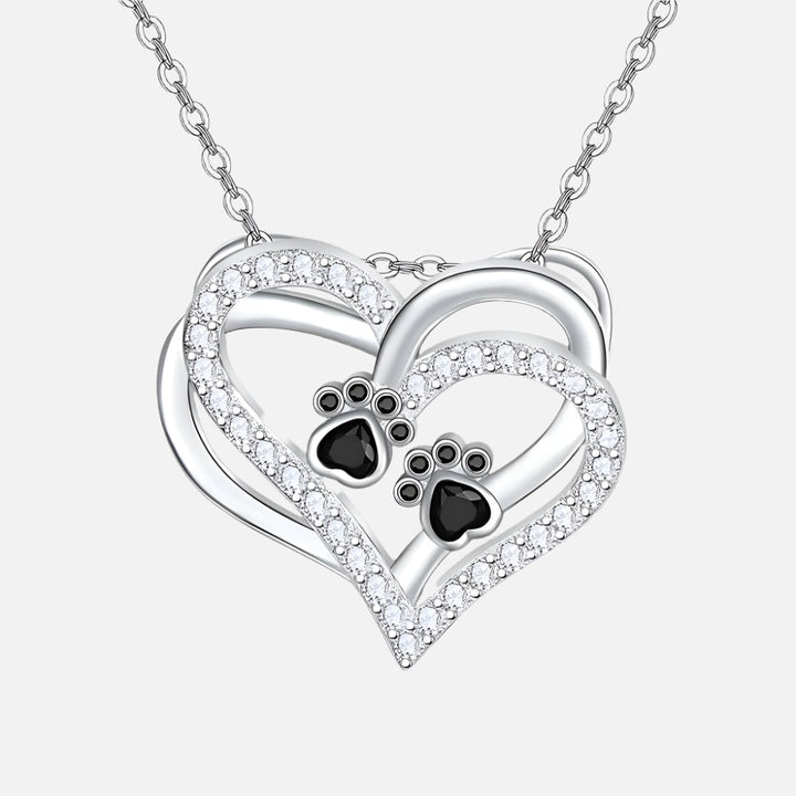 Collar con Corazón de Huella de Perro y Circonitas