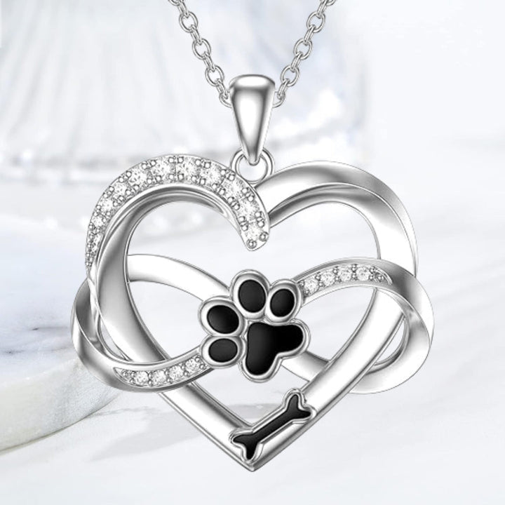 Collar de Corazón y Patita Infinito en Plata de Ley 925 con Zirconia